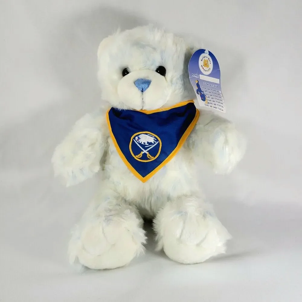 Build A Bear Cuddle Blue Teddy White Stuffed Animal Plush w/ Sabres Hockey Sport